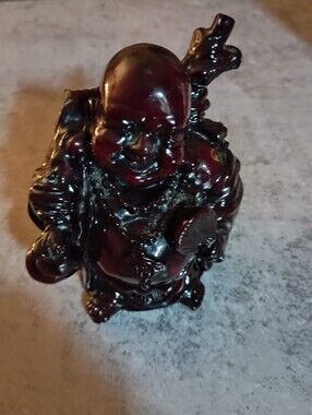 Decorative Laughing Buddha Statue - Deep Burgundy Finish